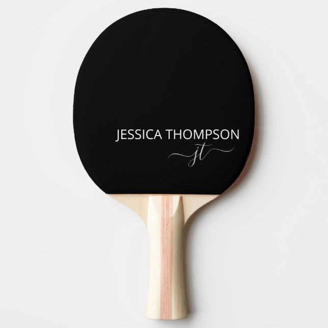 Stylish Black Modern Monogram Name Ping Pong Paddl Paddle (Front)
