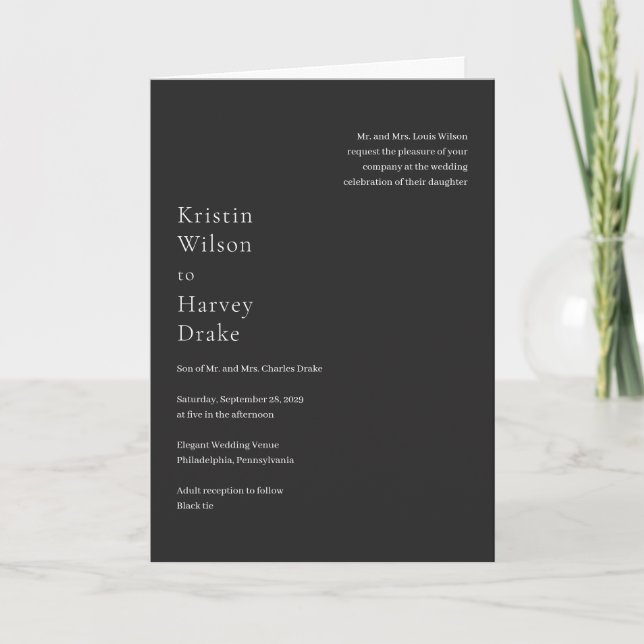 Stylish Black Modern Wedding Invitation (Front)