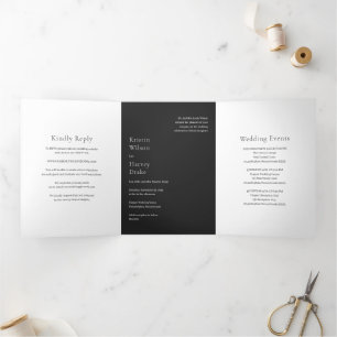Stylish Black Modern Wedding Tri-Fold Invitation