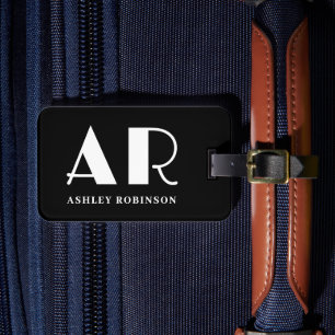 Stylish Black Monogram Name Bold Two Initial  Luggage Tag
