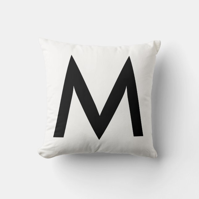 Stylish Black Monogram on White Cushion (Front)