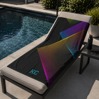 Stylish Black Neon Geometric Monogram Beach Towel