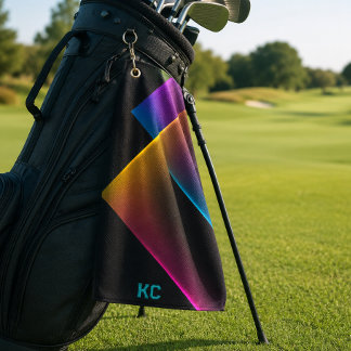 Stylish Black Neon Geometric Monogram Golf Towel
