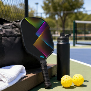 Stylish Black Neon Geometric Monogram Pickleball Paddle