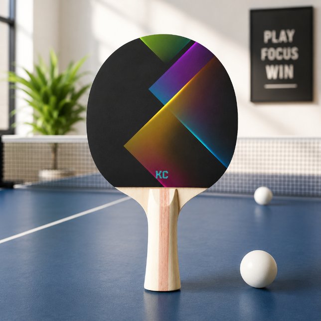 Stylish Black Neon Geometric Monogram Ping Pong Paddle (Creator Uploaded)