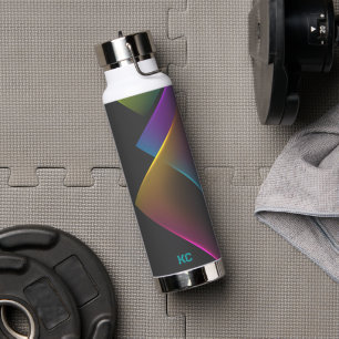 Stylish Black Neon Geometric Monogram Water Bottle