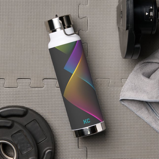 Stylish Black Neon Geometric Monogram Water Bottle (Gym (Rotated))