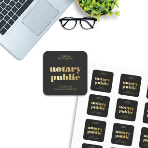 Stylish Black Notary Public Gold Brand Business Square Sticker