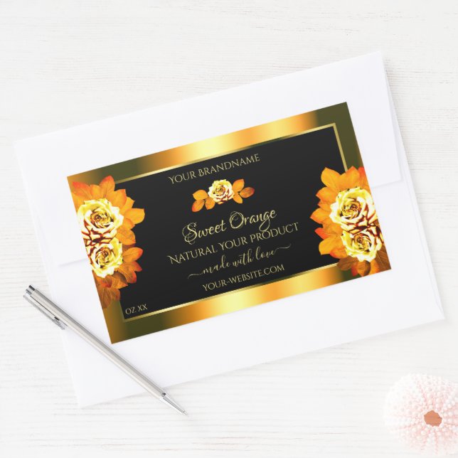Stylish Black Orange Product Labels Blooming Roses (Envelope)