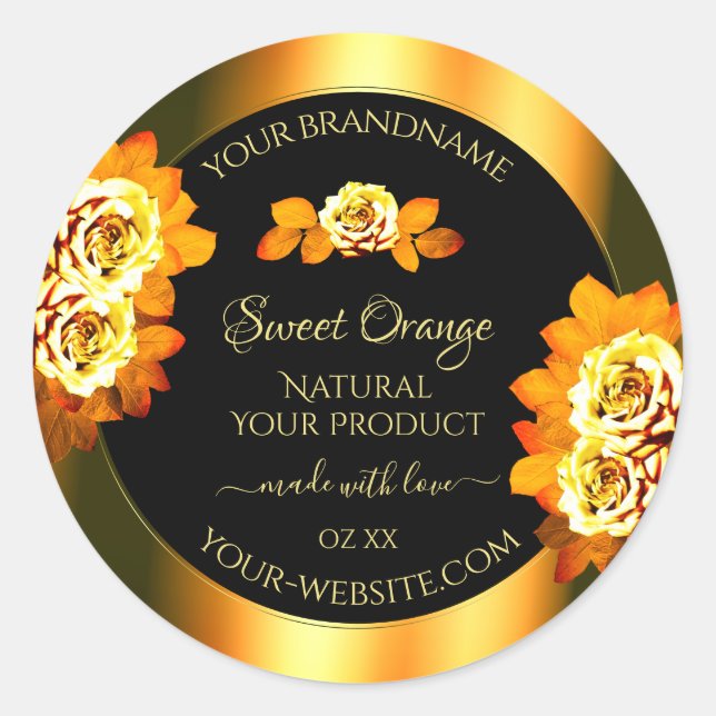 Stylish Black Orange Product Labels Blooming Roses (Front)