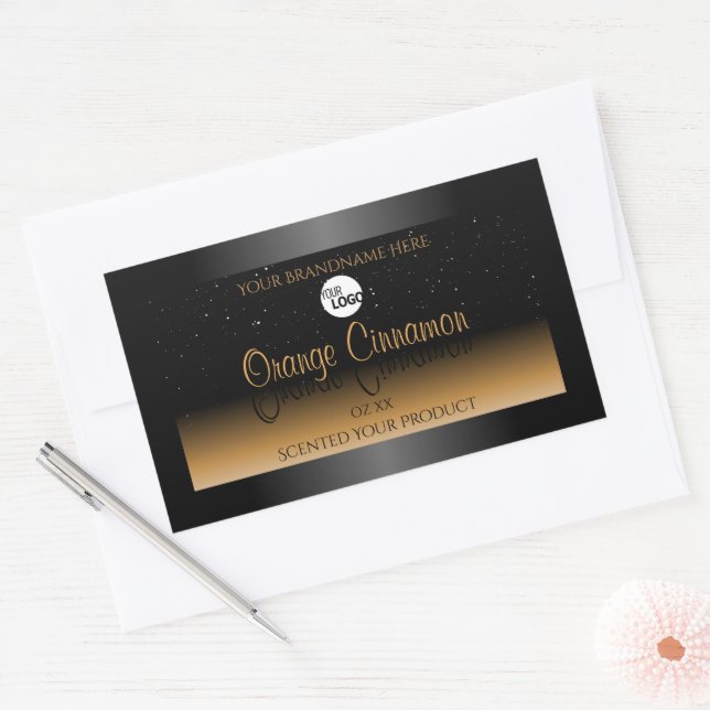 Stylish Black Orange Product Labels Logo Glitter (Envelope)
