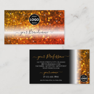 Stylish Black Orange Sparkling Glitter with Logo Business Card