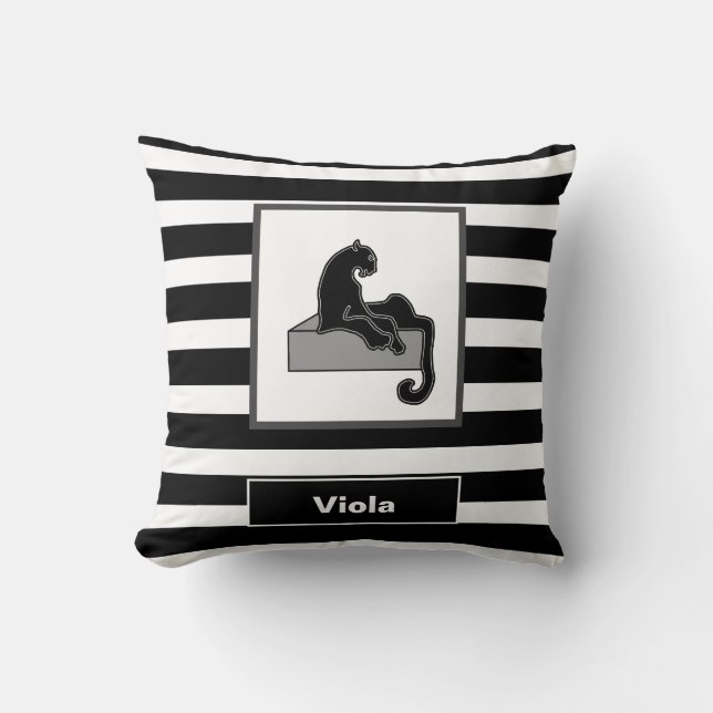 Stylish Black Panther Cat White Modern Cushion (Front)