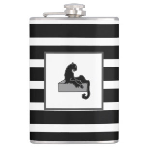 Stylish Black Panther Cat White Modern Hip Flask