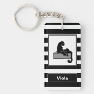 Stylish Black Panther Cat White Modern Key Ring