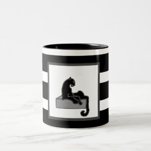 Stylish Black Panther Cat White Modern Two-Tone Coffee Mug