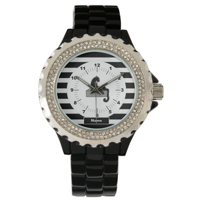 Stylish Black Panther Cat White Modern Watch (Front)