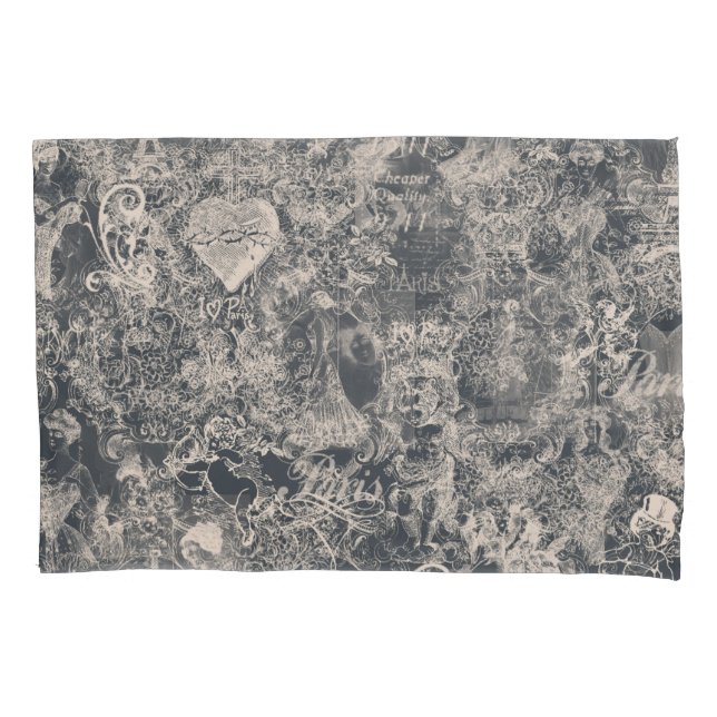 Stylish Black Paris Toile Design Pillowcase (Front)