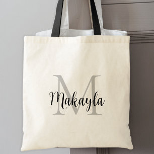 Stylish Black Personalised Monogram Tote Bag