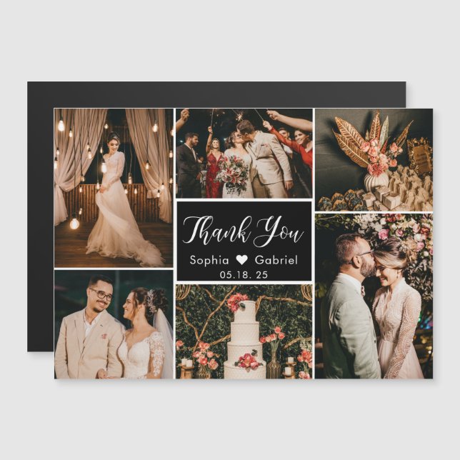Stylish Black Photo Collage Wedding Thank You  (Front/Back)