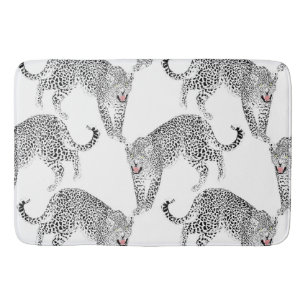 Stylish Black & Pink Leopard Animal White Design Bath Mat