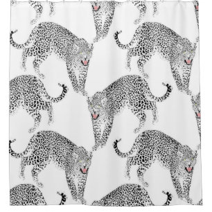 Stylish Black & Pink Leopard Animal White Design Shower Curtain