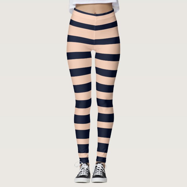   Stylish Black & Pink Monogram  Stripes Leggings (Front)
