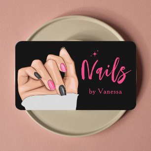 Stylish Black Pink Nail Technician Business Card