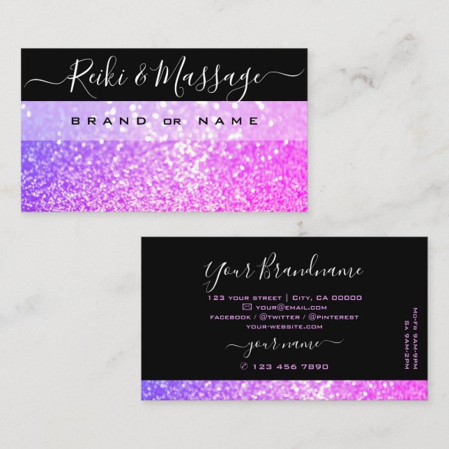 Stylish Black Pink Purple Sparkle Glitter Shimmery Business Card (Front/Back)