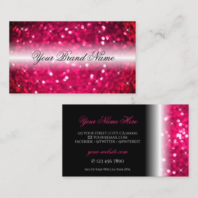 Stylish Black Pink Sparkling Glitter Stars Chic Business Card (Front/Back)