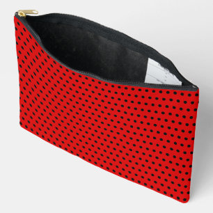 Stylish Black Polka Dots Pattern On Red Accessory Pouch
