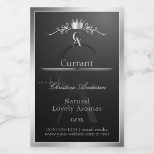 Stylish Black Product Label Silver Frame Monogram