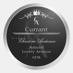 Stylish Black Product Label Silver Frame Monogram