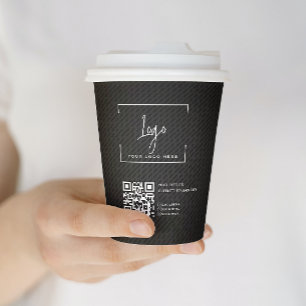 Stylish Black QR code Business Logo Minimal Paper Cups
