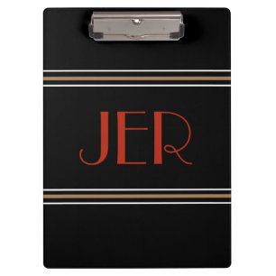Stylish Black Red Designer Monogrammed Initials Clipboard