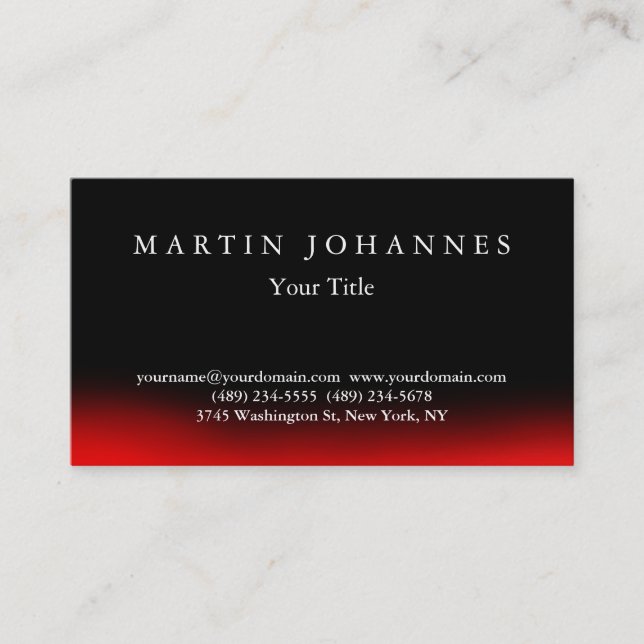 Stylish Black Red Elegant Plain Business Card (Front)