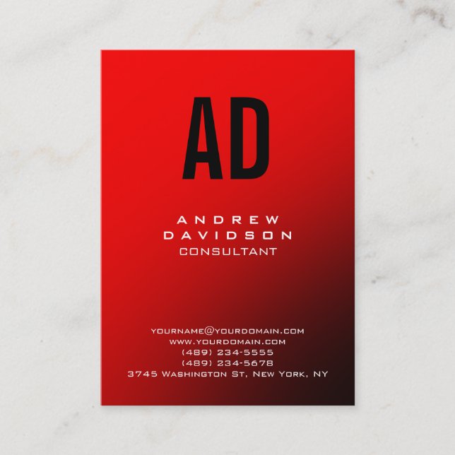 Stylish Black Red Monogram Chic Business Card (Front)