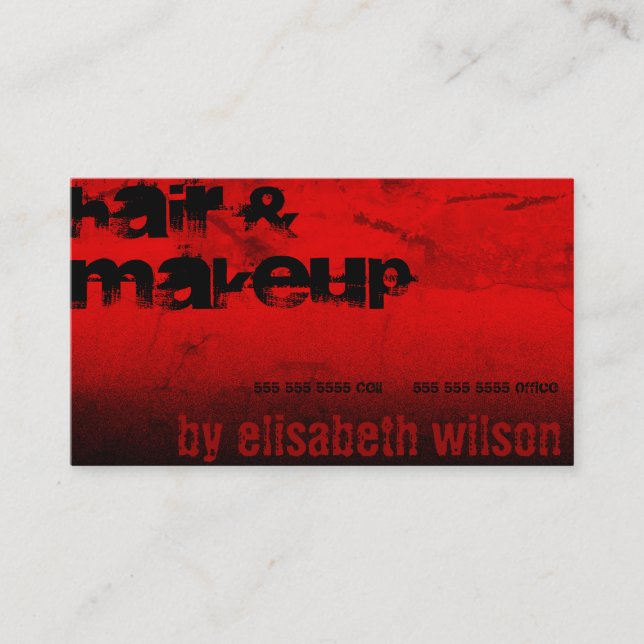 Stylish Black Red Ombre Hair Stylist Makeup Salon Business Card (Front)