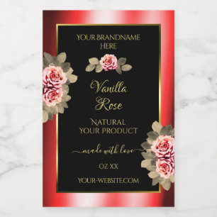 Stylish Black Red Product Labels Floral Cute Roses