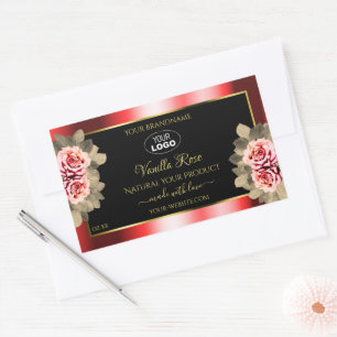 Stylish Black Red Product Labels Floral Roses Logo