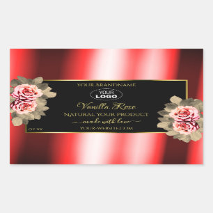 Stylish Black Red Product Labels Floral Roses Logo