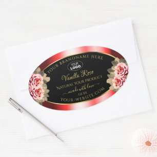 Stylish Black Red Product Labels Floral Roses Logo