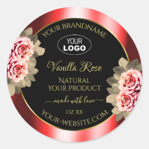 Stylish Black Red Product Labels Floral Roses Logo