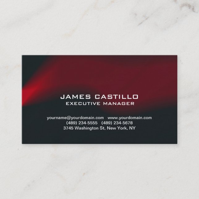 Stylish Black Red Waves Modern Professional Business Card (Front)