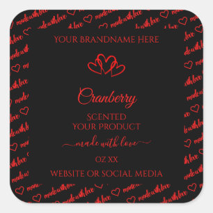 Stylish Black Red Word Cloud Product Labels Hearts