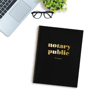 Stylish Black Retro Gold Notary Public Name Notebook