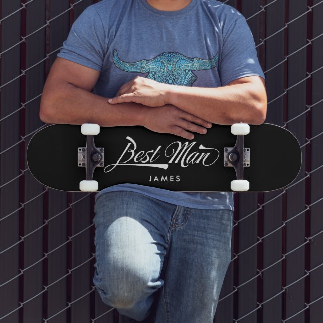 Stylish Black Retro Typography Best Man Groomsmen Skateboard (Outdoor 3)