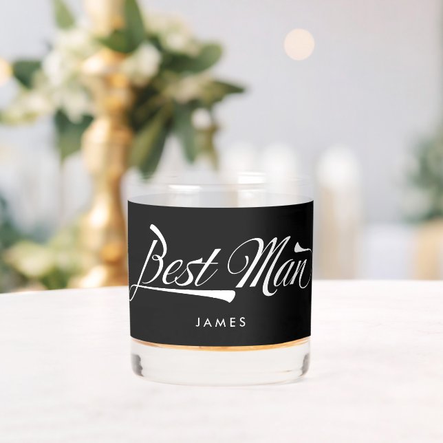 Stylish Black Retro Typography Best Man Groomsmen  Whiskey Glass (Insitu (Wedding))