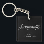 Stylish Black Retro Typography Groomsman Key Ring<br><div class="desc">Stylish Black White Retro Vintage Typography Groomsmen key chain</div>