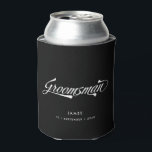 Stylish Black Retro Typography Groomsmen Wedding Can Cooler<br><div class="desc">This personalised can cooler makes a stylish vintage inspired groomsmen gift. Funky retro inspired font in white on black background and your name and date of choice! Want more wedding items in this style? Have a look at the entire collection or drop me a message!</div>